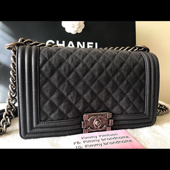 Chanel Boy Ruthenium Medium Gray Caviar Leather - Picture 4 of 8